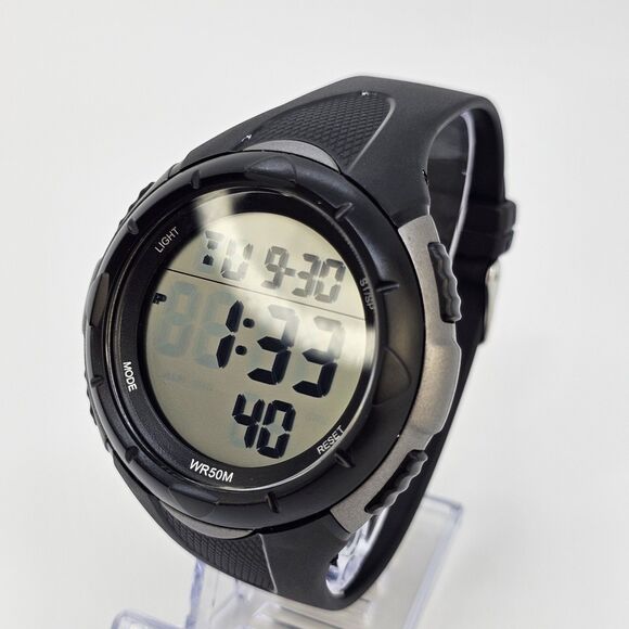 52MM Men's Digital Watch Black Plastic Band Straps New Battery - Picture 2 of 15